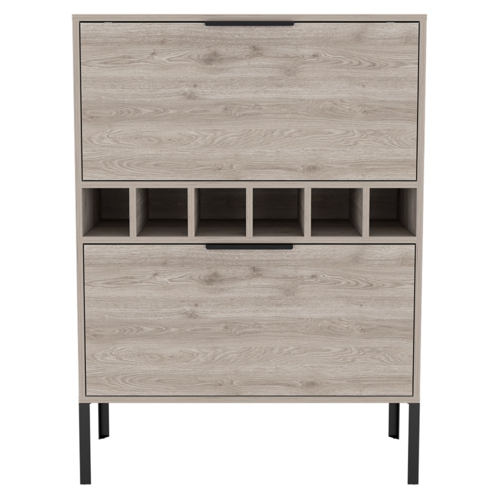 Lyrata Bar Cabinet,  Six Built-in Wine Rack, Double Door -Light Gray